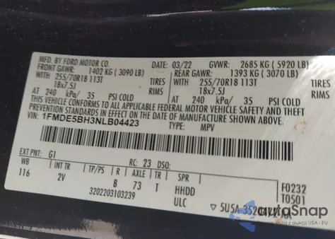 2022 Ford Bronco Outer Banks from USA, damaged, VIN 1FMDE5BH3NLB04423